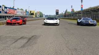 Ferrari FXX K vs Lamborghini Aventador SVJ vs Pagani Huayra BC at Monza Full Course