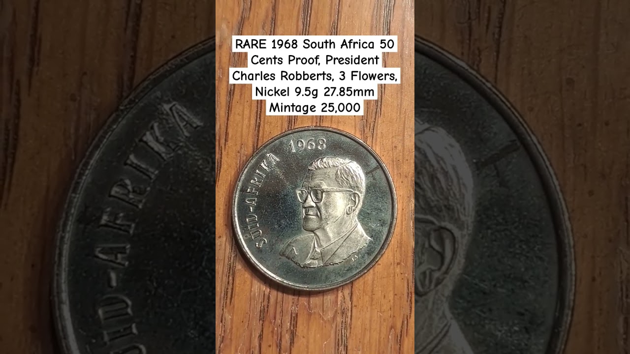 Rare 1968 South Africa 50 Cents President Charles Robberts 