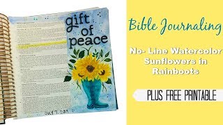 Bible Journaling | No line watercolor Sunflowers in Rain boots