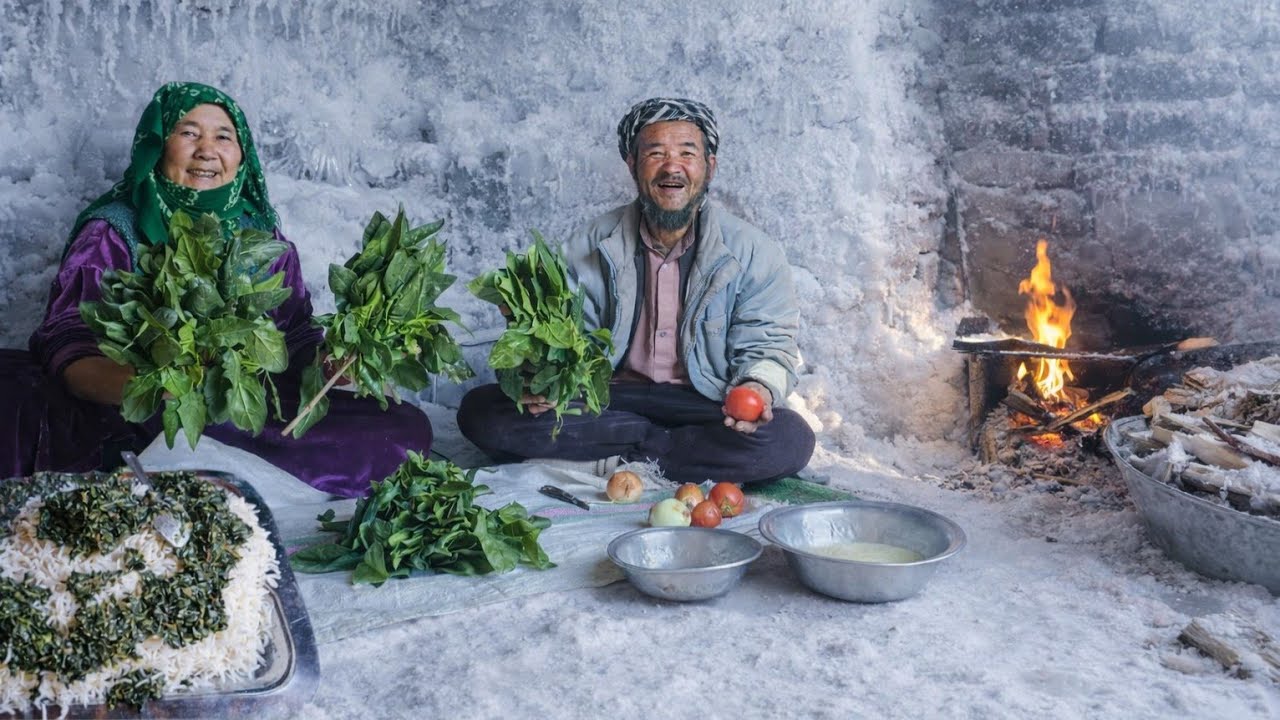 Life in a Frozen Cave | Elderly Afghan Couple Cooking Traditional Food.