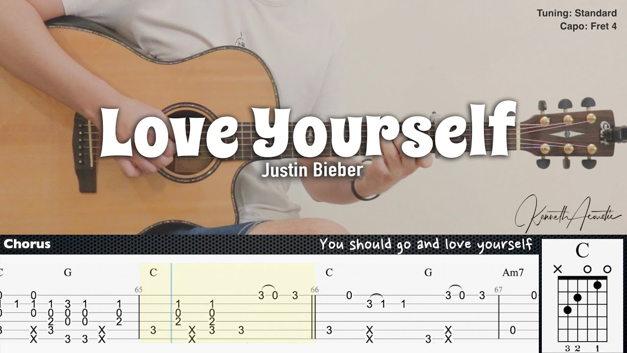 Love Yourself - Justin Bieber | Fingerstyle Guitar | TAB + Chords + Lyrics