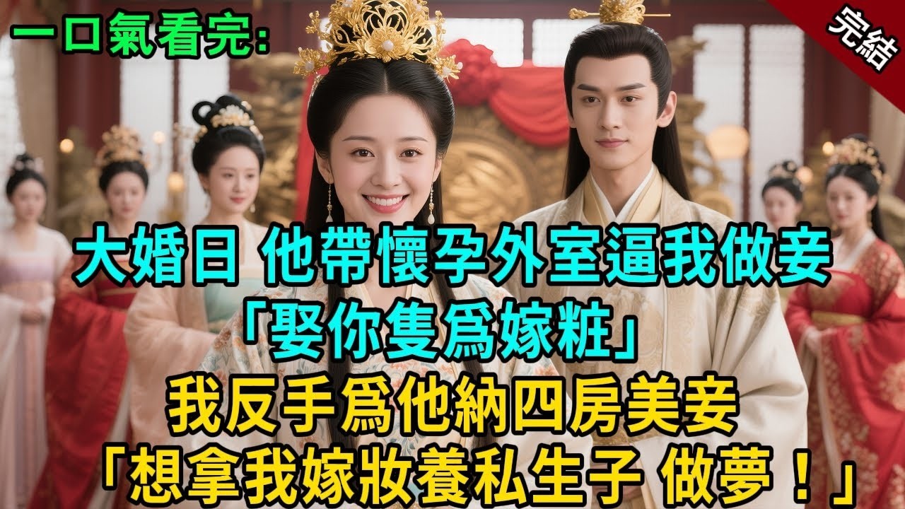 完結古言爽文：大婚日他帶懷孕外室逼我做妾「娶你隻爲嫁粧」我反手爲他納四房美妾，「想拿我嫁妝養私生子？做夢！」#小説 #原創 #有聲小說 #古風 #爽文 #大女主 #逆襲