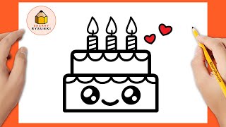 Jak narysować tort urodzinowy kawaii | Łatwe rysunki