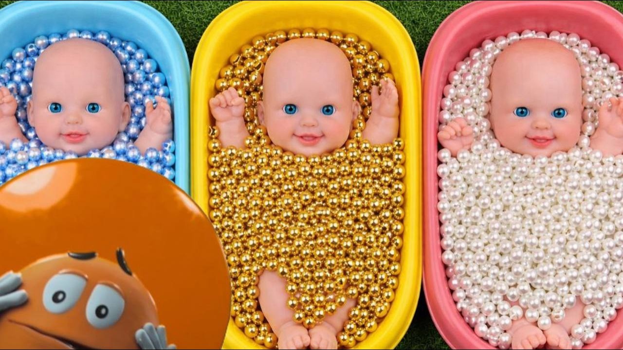 5 Minutes Satisfying Full of 3 Rainbow Bathtubs with Shiny Pearls | Magic Slime Cutting Video