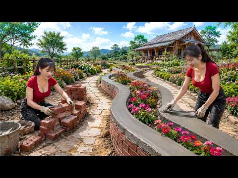 DIY Brick Flower Bed Build for Farm Garden Decoration | بناء حوض زهور من الطوب لتزيين حديقة المزرعة