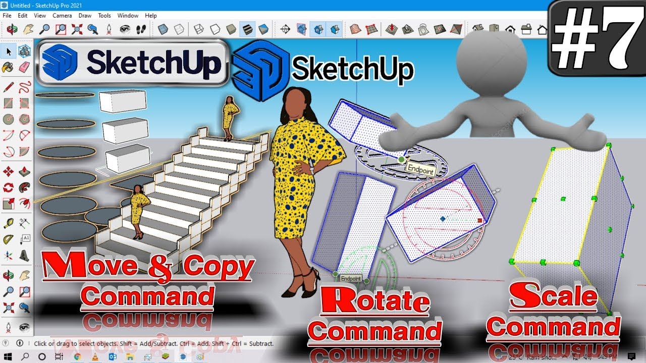 #7 How To Use Move, Copy, Stretch, Rotate & Scale Command in Google SkechUP Explained in Hindi