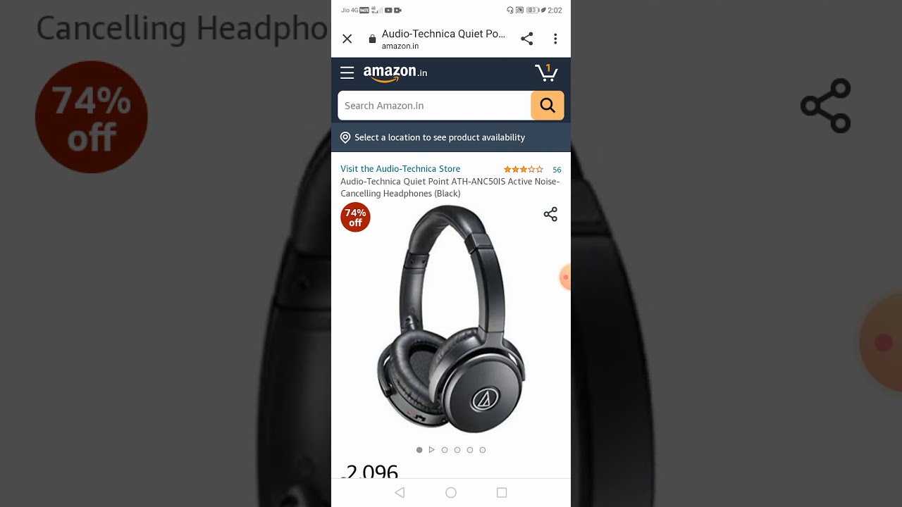 Amazon deals of day 🌟75% Off - Audio-Technica Active Noise-Cancelling Headphones (Black) Rs 2096