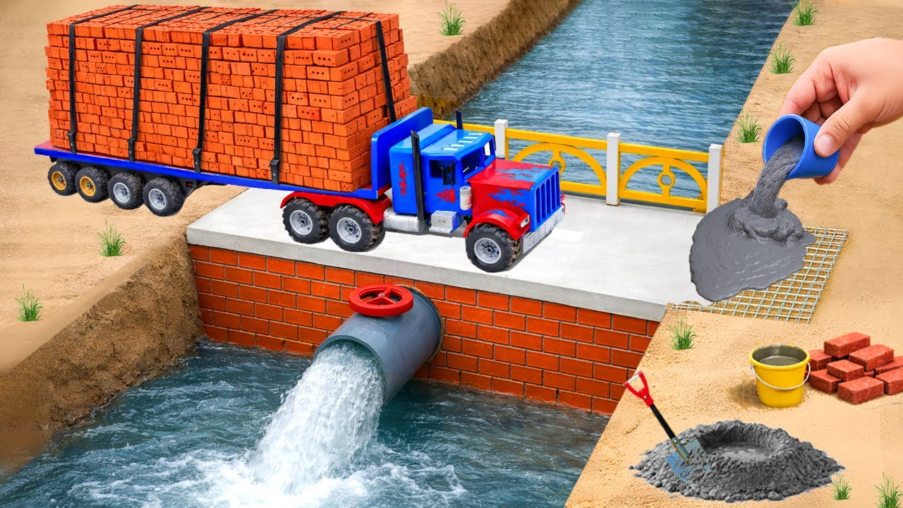 DIY Mini Truck Building a Strong Brick Bridge for Heavy Loads with Water Drainage | Science Project