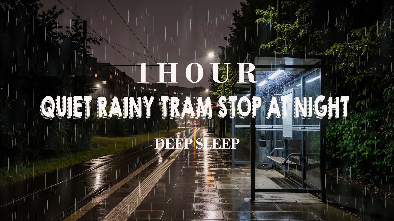 1 Hour of Deep Sleep | Quiet Rain at a Tram Stop at Night