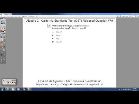 Algebra 2 - CST Released Question #70 (Simplifying Logarithms)