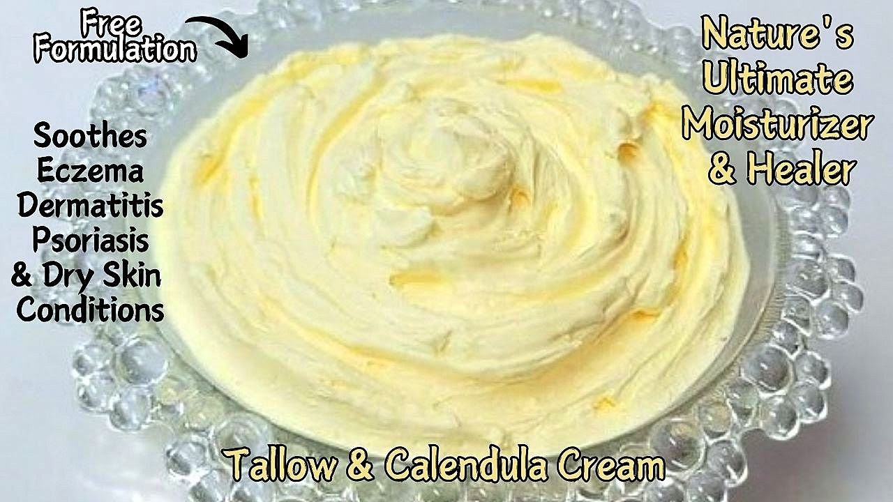Whipped No Melt Tallow & Calendula Anhydrous Face & Body Cream With Vitamin C Just 6 Ingredients