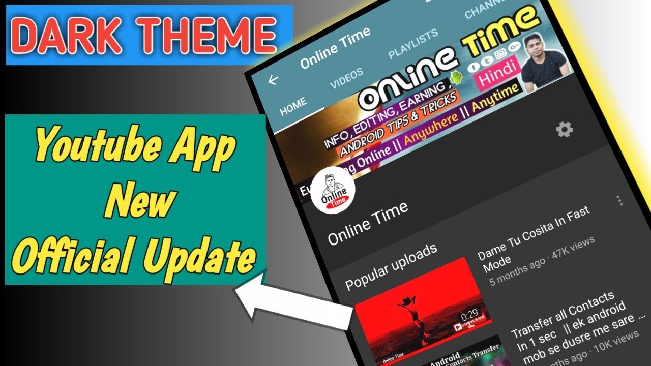YOUTUBE Dark Theme Hindi | New Features In YouTube App | New You Tube Features By Online Time