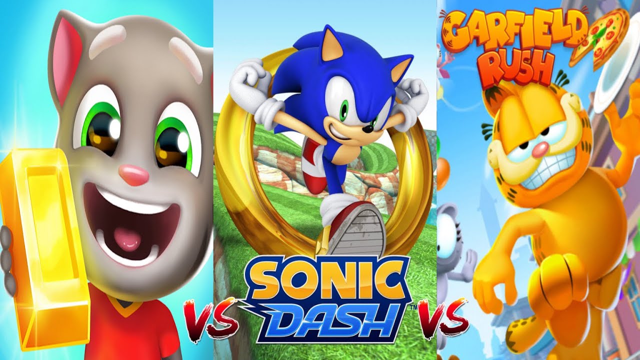 Talking Tom Gold Run VS Sonic Dash VS Garfield Rush - YouTube