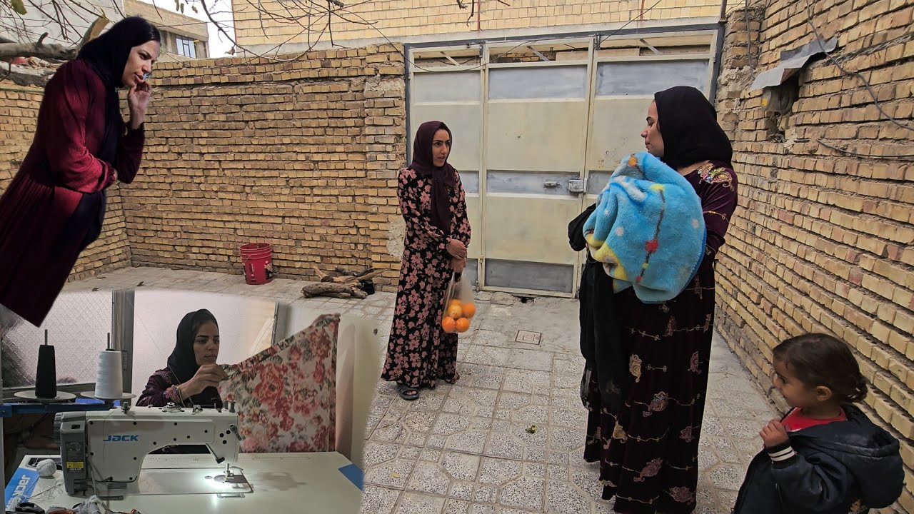 "Raqia goes to work with small children even on a rainy day.