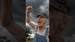 Man shouts at clouds.