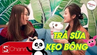 HÔM NAY ĂN GÌ - Trà sữa kẹo bông gòn hình gấu trúc, heo, thỏ: Dễ thương, giá hợp lý