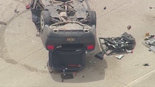 Rollover Crash closes I-96: Chopper over flipped vehicle in Wayne County