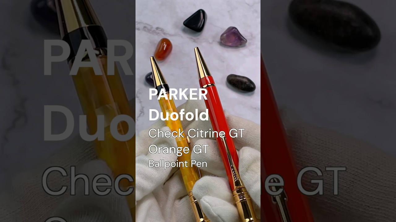 Parker Duofold Ballpoint Pens Check Citrine vs. Orange with Gold Trim 
