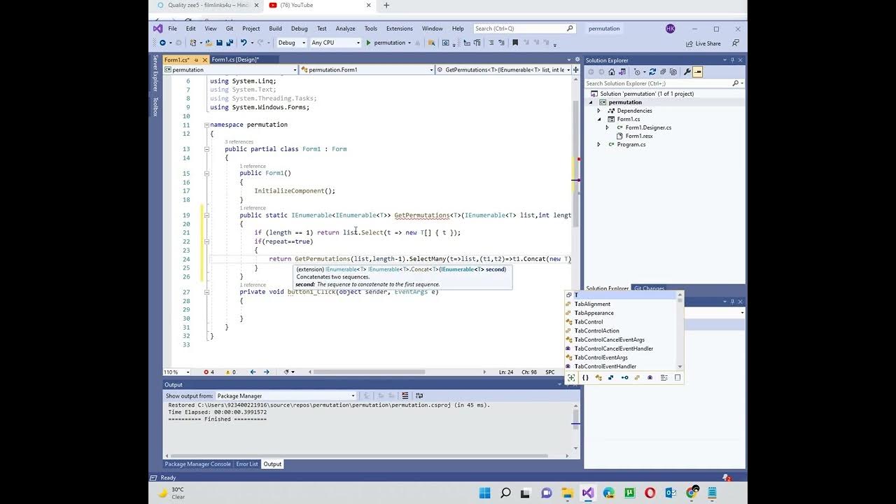 How to make a permutation or possible combination of items in C. YouTube