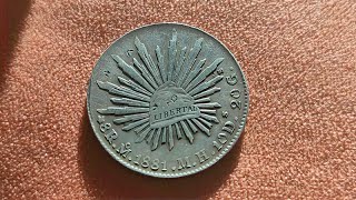 1881年墨西哥鹰洋银币，正反面戳记不乏一种历史美