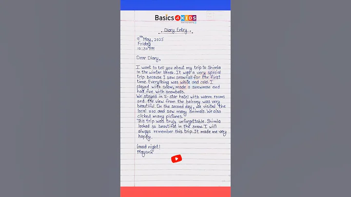 Diary Entry About My Winter Break Trip to Shimla | Diary Entry for Kids | Diary Entry Practice