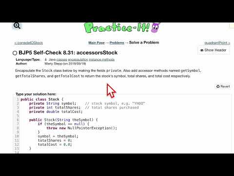 Java Practice It | Self-Check 8.31: accessorsStock | classes, encapsulation, instance methods