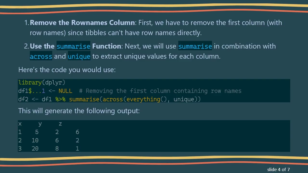 Extracting Unique Values from Data Frame Columns in R