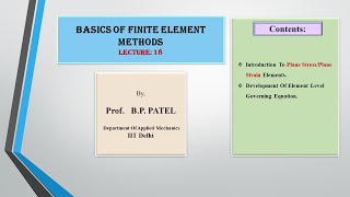 FEM By. Prof. B.P. Patel II Basic: Lecture 18