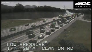 Brushfire along I-77 stops traffic for miles