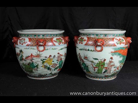 Pair Chinese Qianlong Pottery Planters Porcelain