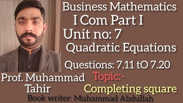 Inter class 11 Business Mathematics I.Com Part 1 unit 7 Quadratic equations Question 7.11 to 7.20