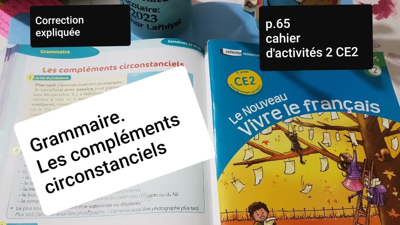 Grammaire Les compléments circonstanciels.Le nouveau vivre le français CE2 p.65 cahier d'activités