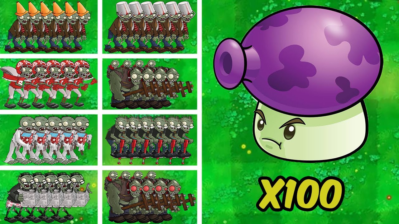 PVZ 1 Challenge - 100 Fume Shroom Vs 500 All Zombies - Who Will Win ...