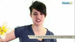 how to play a d major with the third on top in open d tuning on guitar