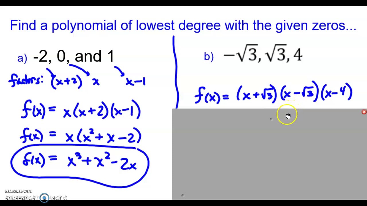 Finding Polynomial Given Zeros YouTube Finding Polynomial Given Zeros YouTube