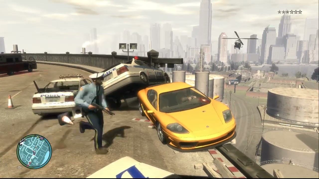 Funny Police Chase on the Bridge | GTA IV Niko Sends Cops Falling Down