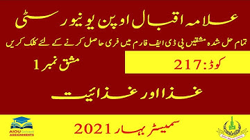 AIOU Solved Assignments | 217 | FOOD AND NUTRITION | Assignment No 1 | Metric | Spring 2021