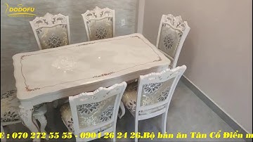 bàn ăn tân cổ điển mặt đá, ghế da tại Dodofu hải phòng