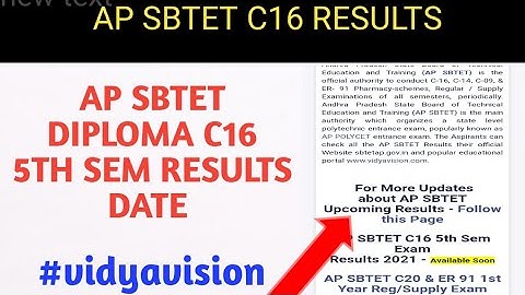 AP SBTET DIPLOMA C16 5TH SEM REGULAR RESULTS DATE BY VIDYAVISION #APDIPLOMAC16RESULTS