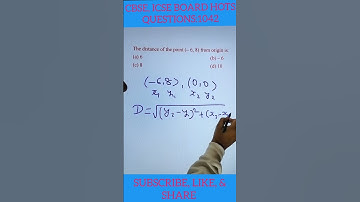 The distance of the point (– 6, 8) from origin is:(a) 6 (b) – 6(c) 8 (d) 10