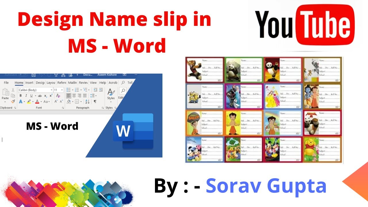 How to make name slip for notebook in MS Word YouTube
