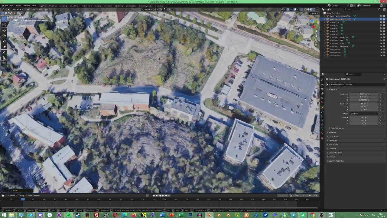 Tapiola-Niittykumpu-Olari Google maps 3D capture in Blender