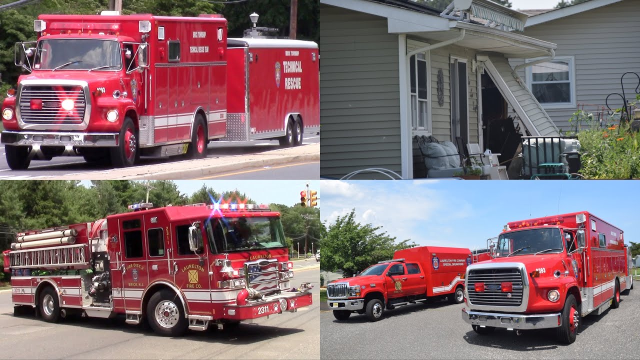 Technical Rescue Fire Trucks Responding To A Car That Drove Through A House In Brick Nj 6-30-26