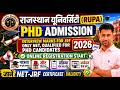 Rajasthan University PhD admission 2026.interview marks and selection process ll RUPA 2026 ll