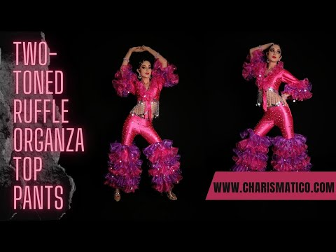 CHARISMATICO Brilliant Two-Toned 70s Abba Mamma Mia Disco Ruffled Bell Bottom Pants And Top