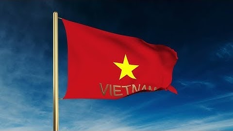 4K Vietnam flag slider style with title. Waving in the wind with cloud background animation Stock