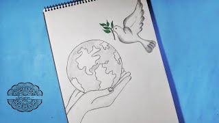 Peace day drawing with pencil sketch for Beginners || How to draw World Peace Day poster