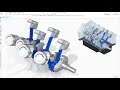 Assembly  animation v8 piston engine mechanism in solid edge