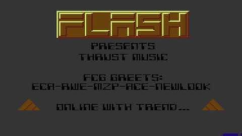 C64 One File Demo: Thrust Music 1986 by Flash Cracking Group (FCG)!