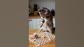 Uhh Which string am I supposed to pull えーどどのヒモ引けばいいの手が足りニャいってば  #tabbycat #trap